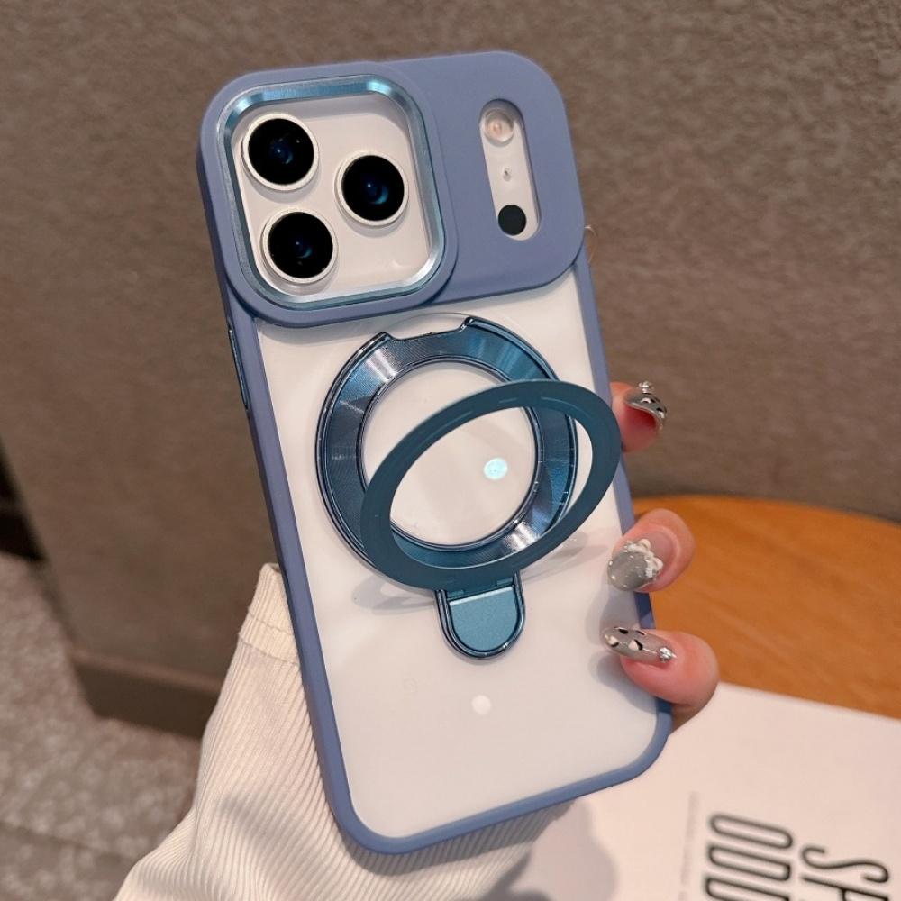 For Magsafe Magnetic Kickstand Stand Case For iPhone 17 16 15 13 14 Plus 17 Pro Max Transparent Metal Wireless Charge Ring Cover