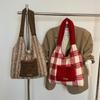 Plaid Printed Women's Shopping Bag Fashionable Plush Patchwork Bag Plush Shoulder Bag  Outdoor