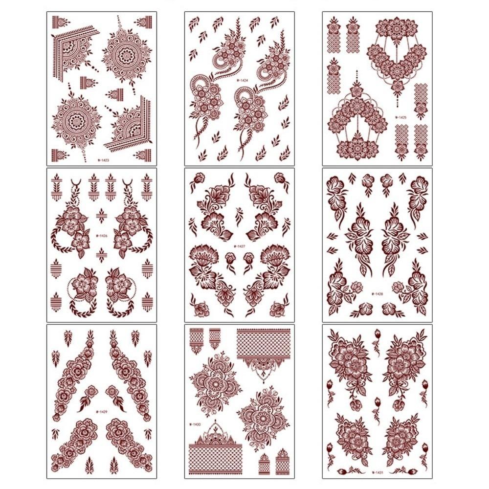 

9pcs Water Transfer Decals Henna Tattoo Stickers Fake Body Art Sticker Finger Hand Legs Arm Set A