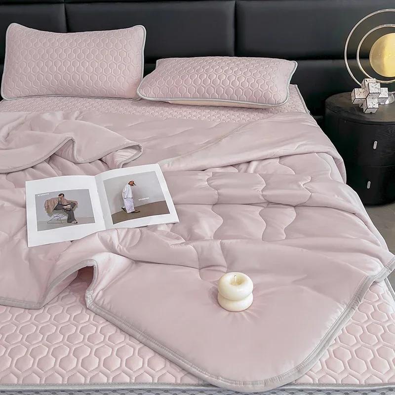 Neues kühles Sommerdecken-Set mit Latex-Matratzenauflage Klimaanlagen-Decke Bettwäsche-Sets Leicht Atmungsaktive Kühlende Steppdecke Y4407YY-90x200cm bed 3 pcs