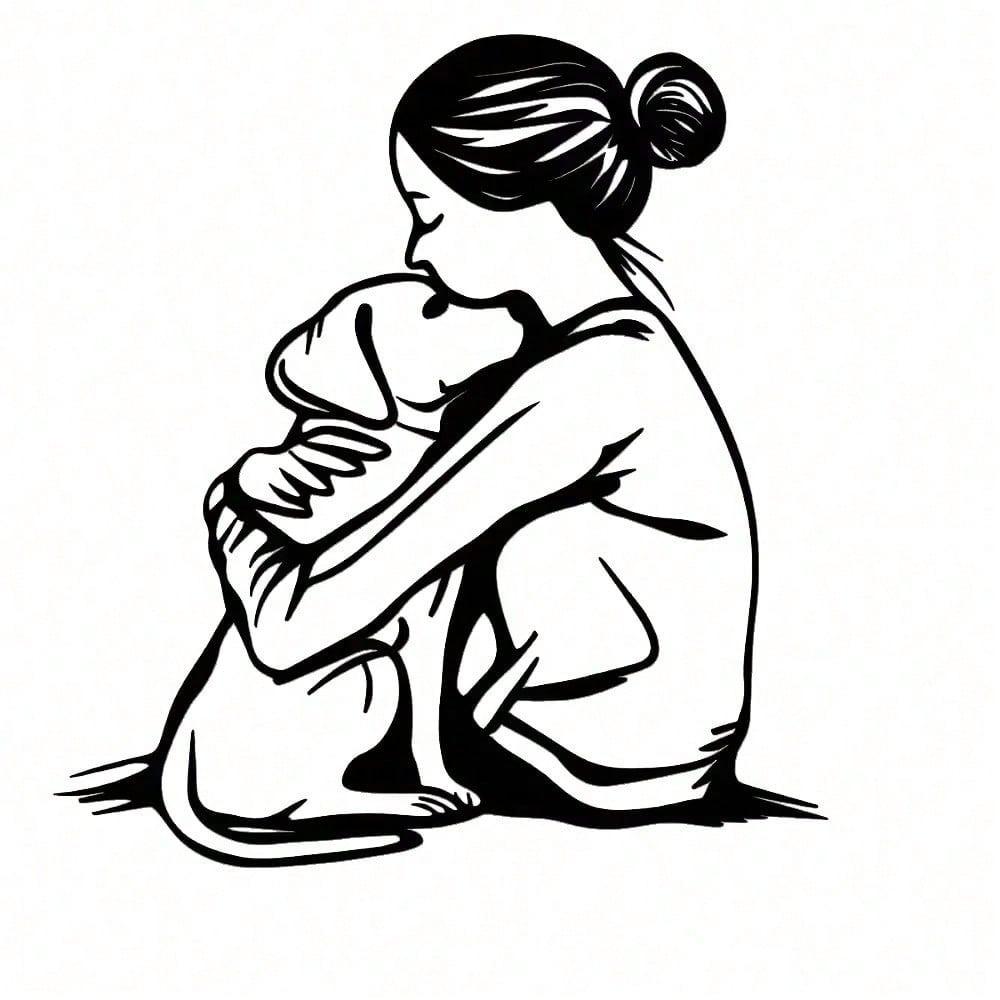 Art Deco Frau Hund Wandkunst, Metalllinien-Skulptur, Moderne Wohnkultur, Einzigartiges Haustierliebhaber-Geschenk, Metall-Wanddekor für das Wohnzimmer