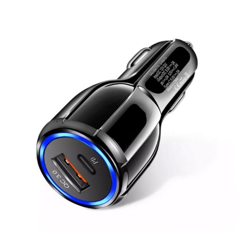 

2-Port USB C Car Charger 30W Fast Charging Adapter QC3.0 Quick Charging Dock Base for Smartphones Tablets Laptops чорний