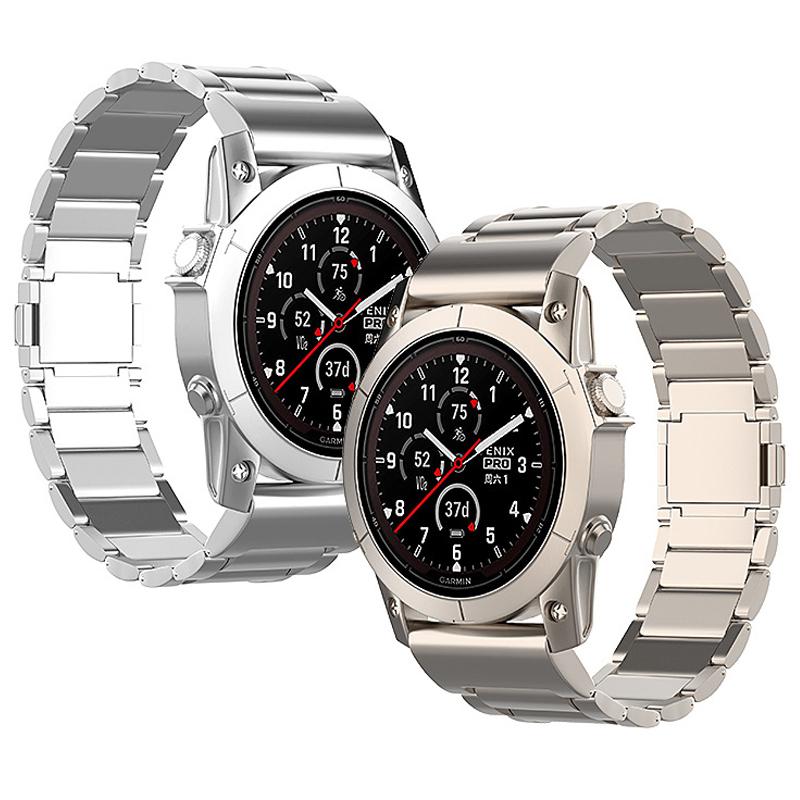 For Garmin Tactix 7 Pro/Fenix 7X/6X Pro/5X Plus Watch Band 26mm 3-Bead Titanium Alloy Straps with Magnetic Clasp