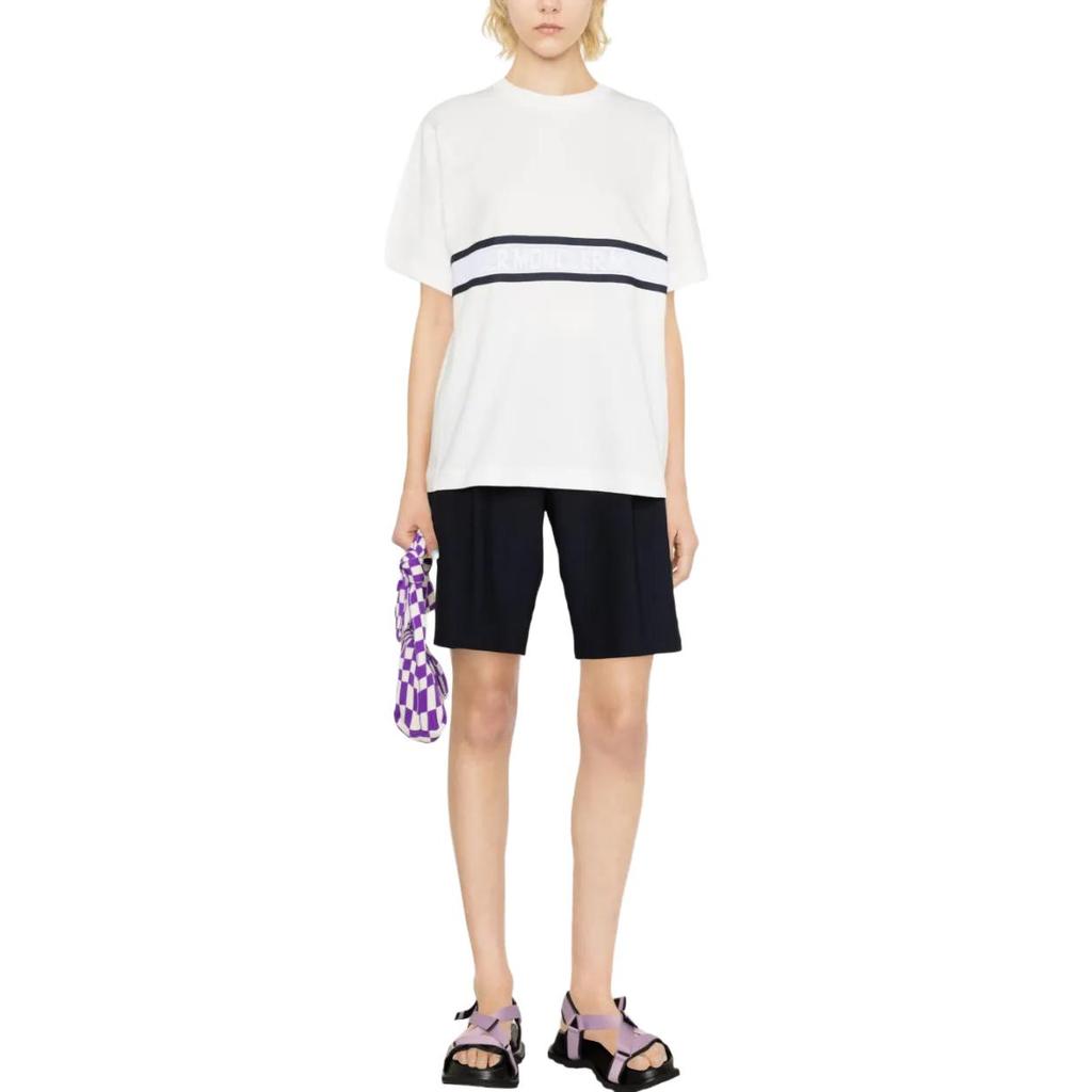 Moncler SS23 Logo Gestreiftes Print Rundhals Kurzarm Drop Shoulder T-Shirt Damen Oberteile I10938C00027829HP033