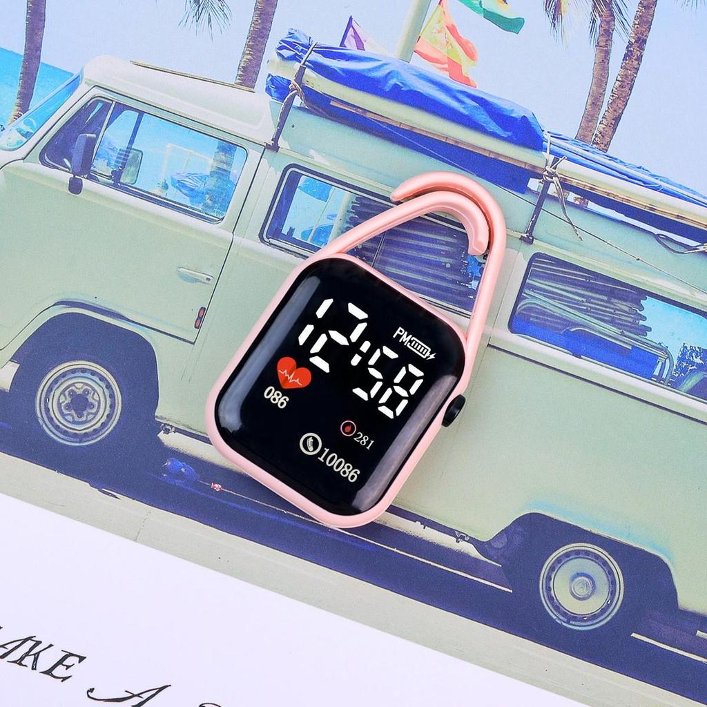 Square LED Heart Keychain Watch - Portable Youth Pendant with Night Light