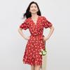 SLLSKY Women's Vintage V-Neck Floral Midi Dress