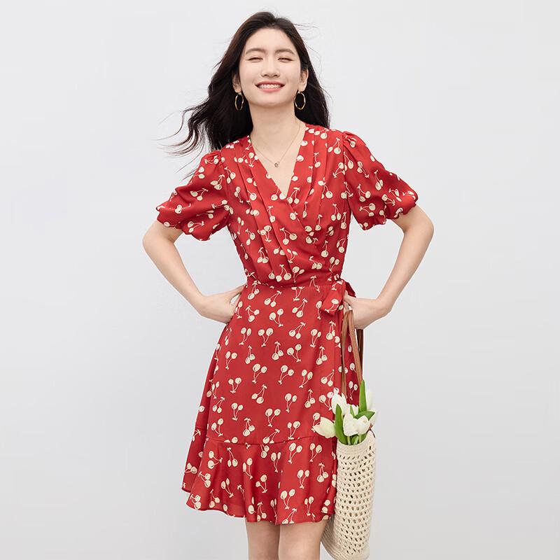 SLLSKY Women's Vintage V-Neck Floral Midi Dress