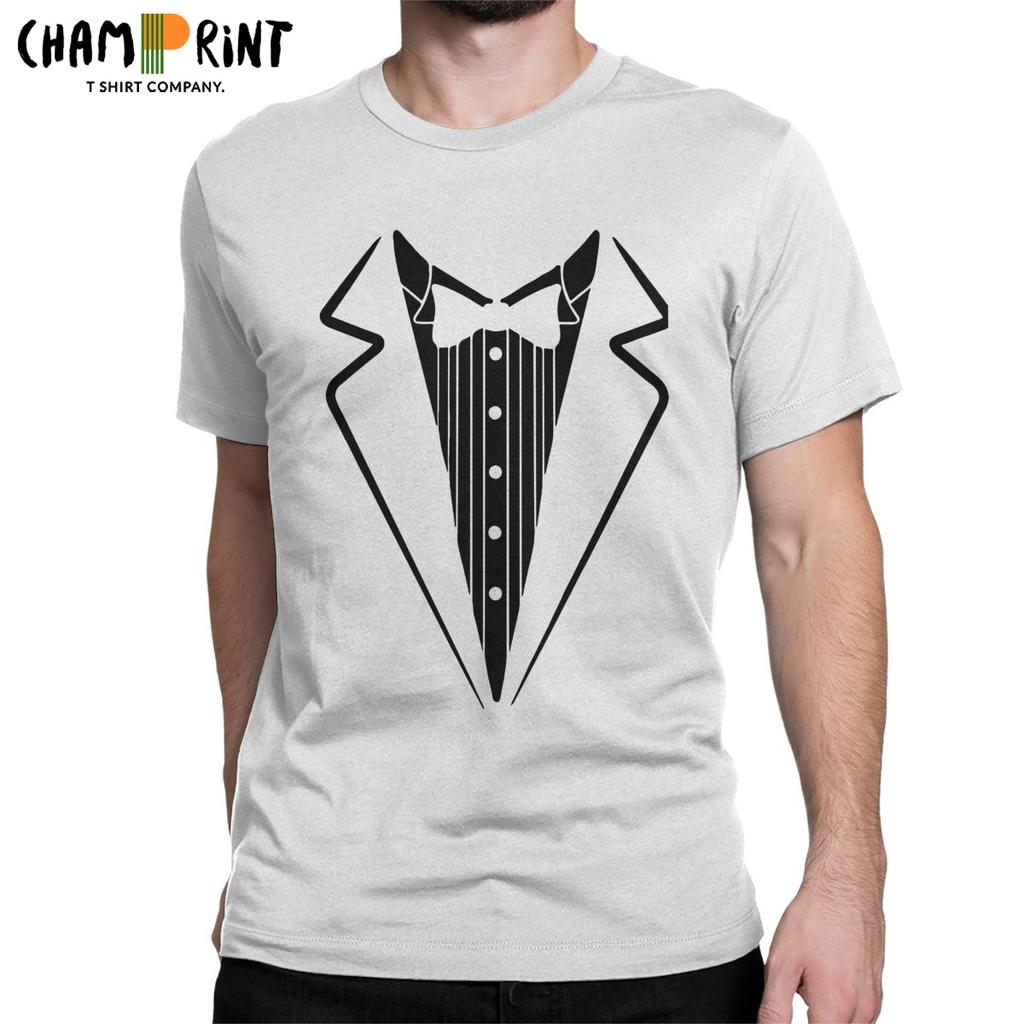 Men T Shirt Fake Bow Tie Tuxedo Novelty Cotton Tee Shirt Short Sleeve T Shirts Crewneck