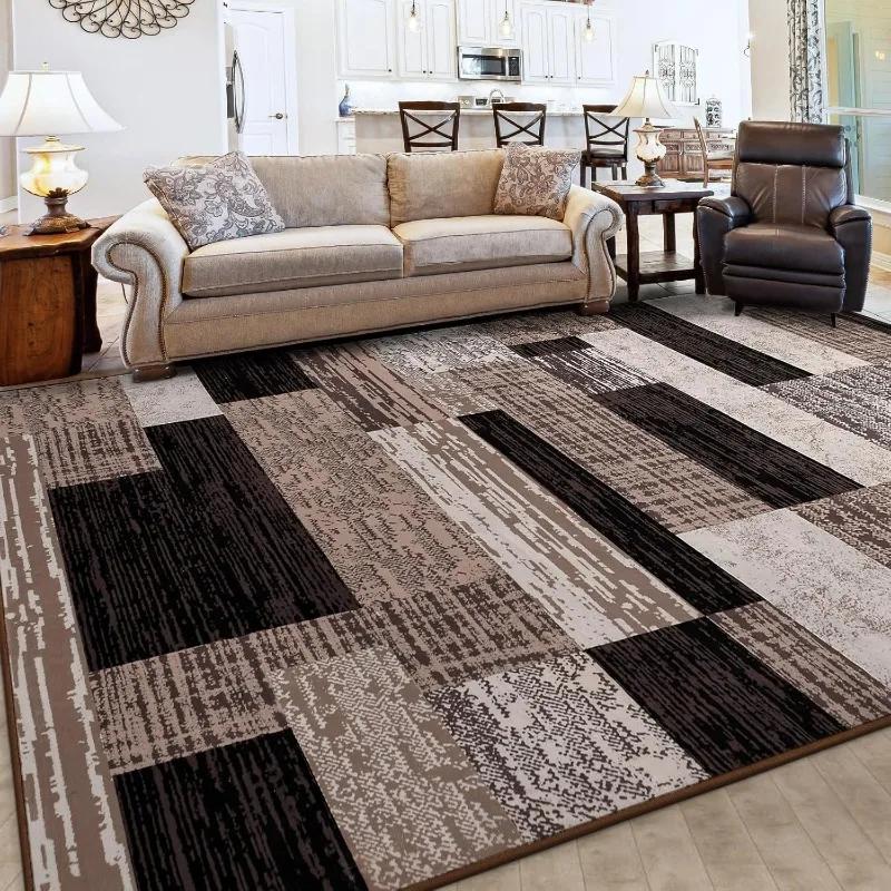 

Modern Geometric Patchwork Area Carpet Chocolate Large Rugs for Living Room Dirt-resistant Machine Washable Foldable Floor Mat 50x80cm