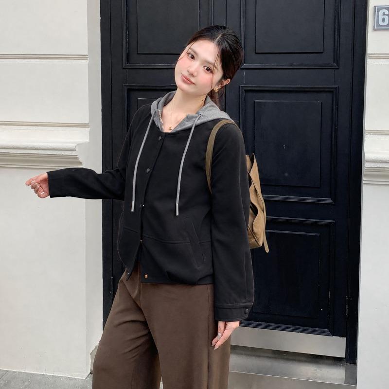 Casual fake two-piece coat, autumn fashion short hooded.