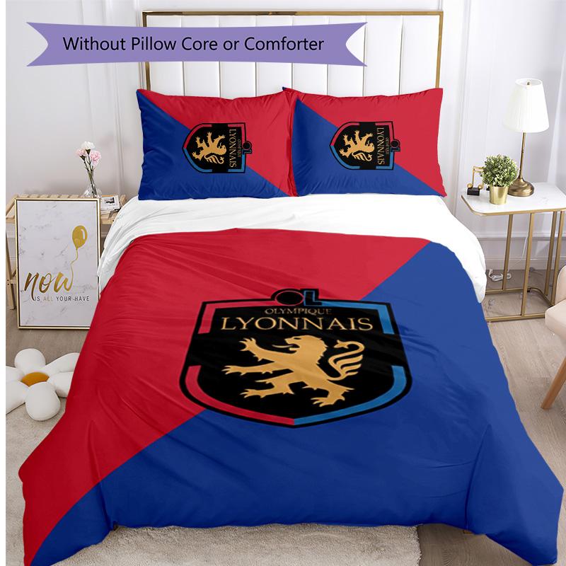 Lyon FC Printed 3PCS Bedding Set Breathable Duvet Cover with Pillowcases Decorative Bed Linen for Bedroom Home