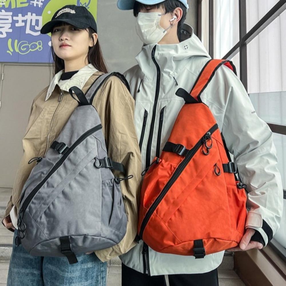 Large Capacity Oxford Cloth Shoulder Bag Solid Color Sports Crossbody Bag Men's Chest Bag  Travel