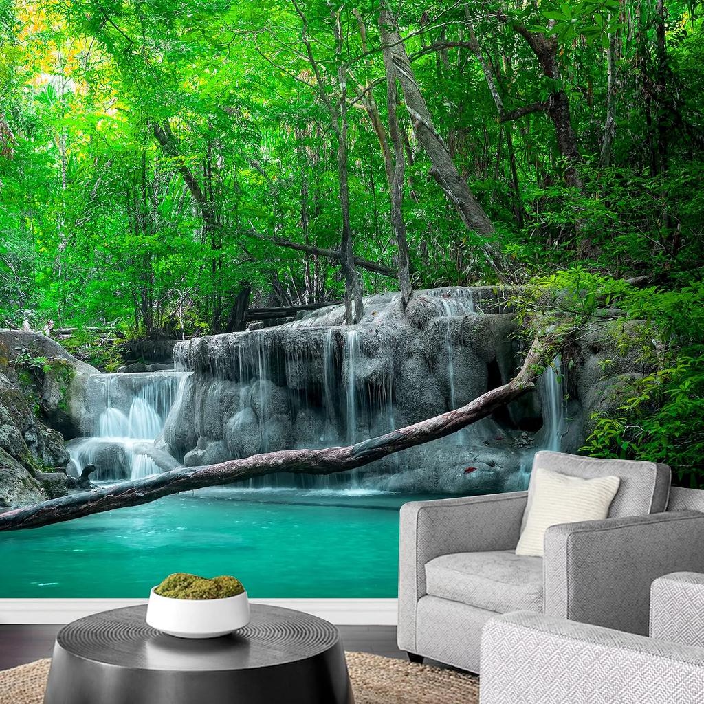 Green Forest Wallpaper Tree Waterfall Mural River Natural Scenery Home Decor