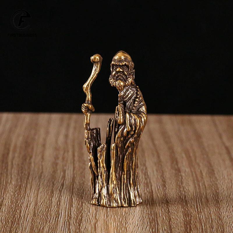Retro Brass Sitting Bodhidharma Buddha Statue Desk Ornaments Metal Copper Dharma Figurines Miniatures Home Decorations Accessory