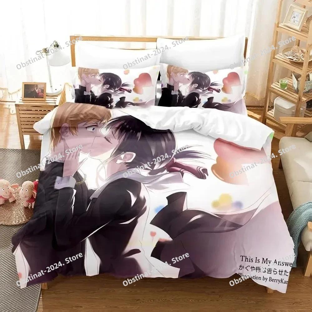 Anime Kaguya-Sama Love Is War Bedding Set Printed Bed Set Duvet Cover Sheet Pillowcase Bed Soft Quilt Cover Full Queen King Size