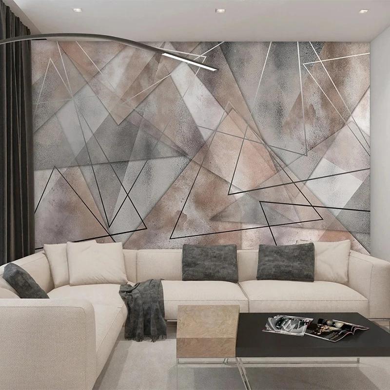 Modern Abstract Mural 3D Geometric Gray Lines Retro Background Wall Mural Living Room Wallpaper