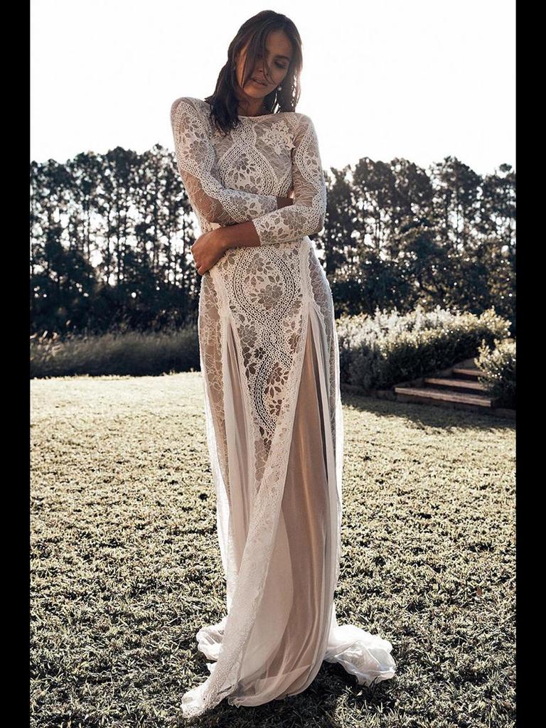 2025 Spring European & American Women's Round Neck Long Sleeve Backless Lace Print Dress