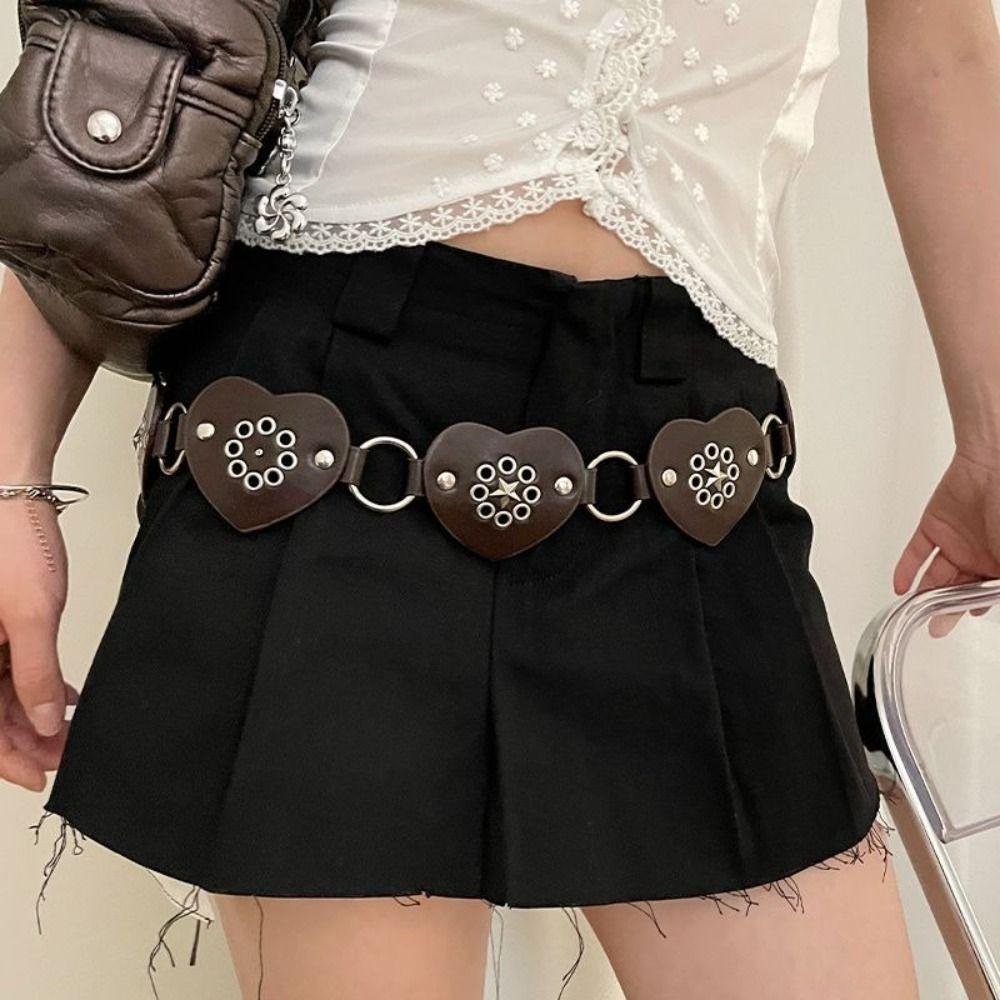 Metal Heart Belt Spice Girls PU Leather Waistband Casual Rivet Belt  Ladies