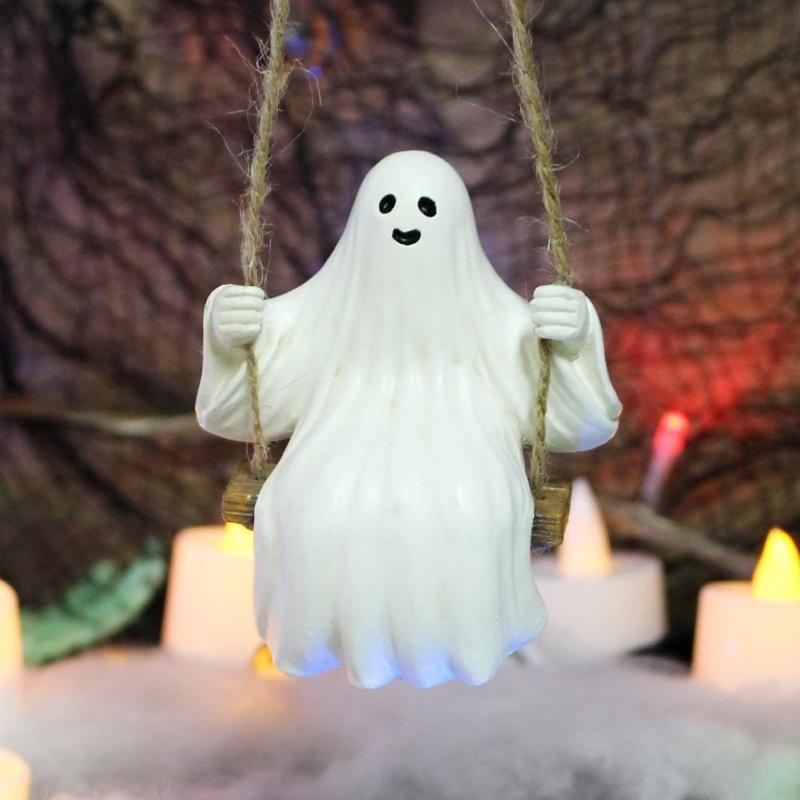 Halloween Decor Swing Ghost Figurines Resin Statues Sculptures Hanging Ornaments