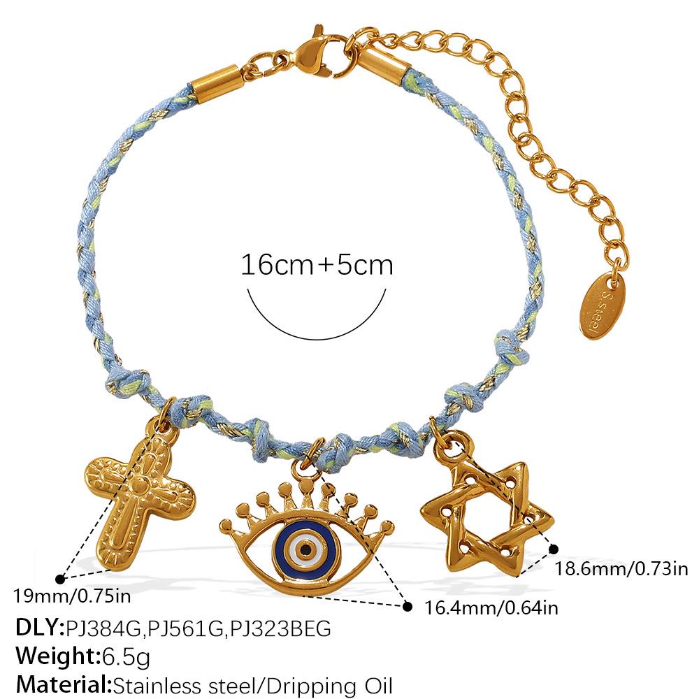 DIY Strandstil Buntes Seil Halsketten- & Armband-Set mit Meeres-Serie Edelstahl-Anhänger