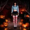 Zombie Party Dress with Blood Stains Halloween Print Costume for Women, Scary Apron, Hooded Horror Scene Photo Prop Cloak, Stockings Outfits