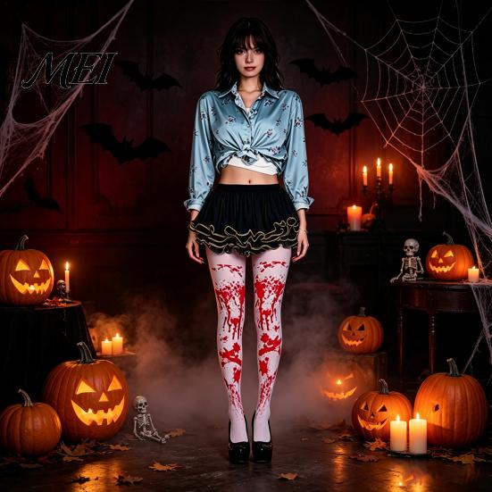 Zombie Party Dress with Blood Stains Halloween Print Costume for Women, Scary Apron, Hooded Horror Scene Photo Prop Cloak, Stockings Outfits