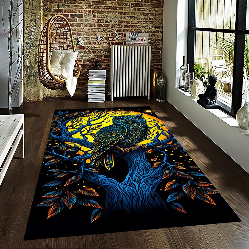"Colorful Owl On Tree Design Carpet with Moonlit Night Scene" Suitable for Use As an Anti-slip for Living Room Bedroom Sofas