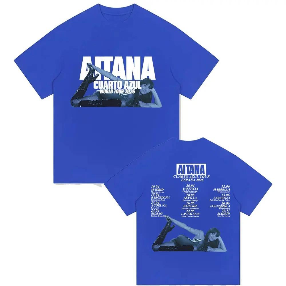 Camiseta con Estampado Aitana Cuarto Azul World Tour 2026 para Unisex y Mujeres Hiphop Retro Verano Invierno Estampado Camiseta de Algodón Puro