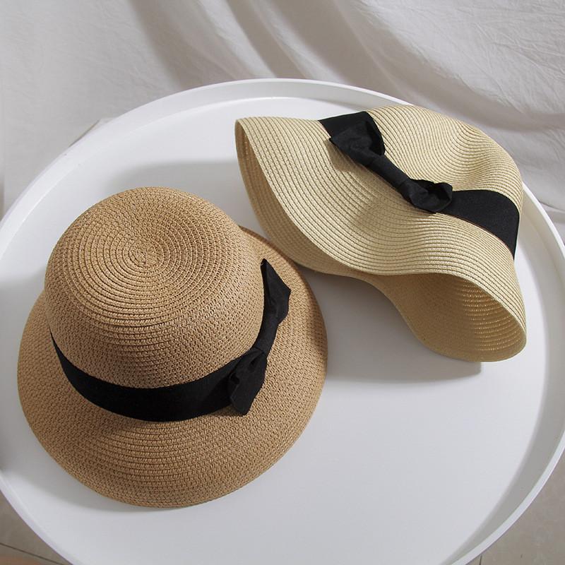 Women's Beach Vacation Straw Hat With Hepburn Big Bow Wide-brimmed Fisherman Bucket Hat For Spring Summer Travel Sunshade