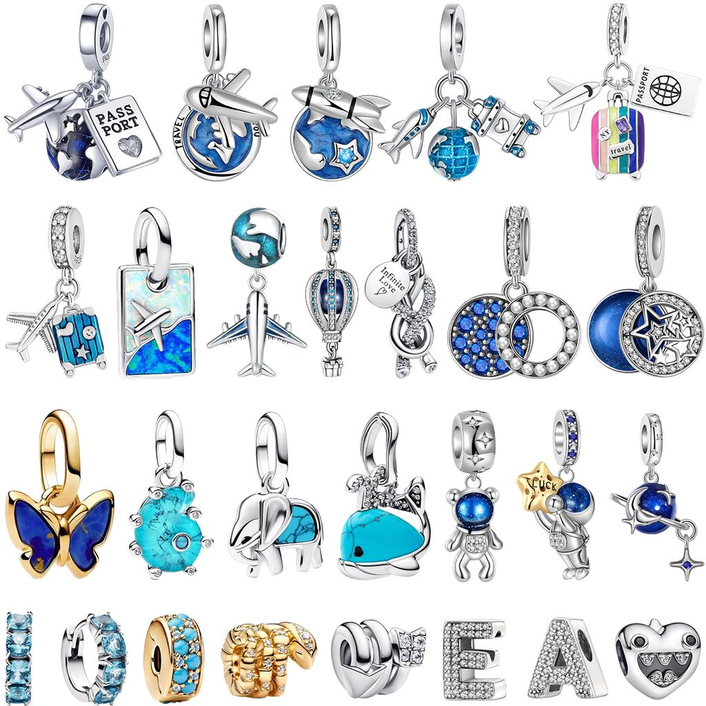 Fashion Airplane Travel Earth Charms Copper Planet Astronaut Earrings Beads Fit Original Bracelets Fine Diy Jewelry