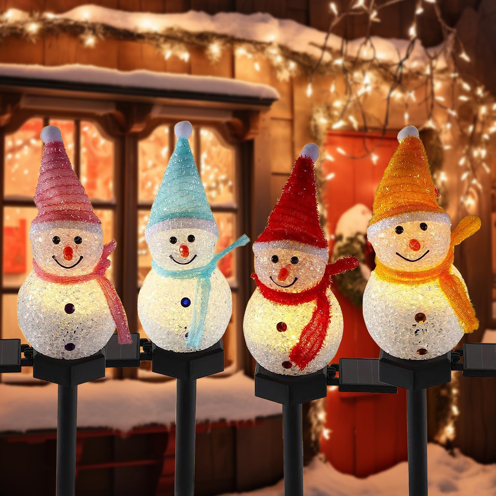 

4-Piece Set of Waterproof Snowman Solar Lights for Christmas Decorations, Garden Lights, and Ornaments with Automatic OnOff Functions. Ideal for