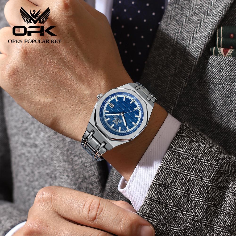 OPK Herrenuhr Business Original Quarz Uhr Automatische Datumsanzeige Uhr für Mann Wasserdicht Leuchtend Edelstahl Uhr