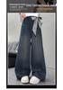 Girls' High-Waisted Wide-Leg Jeans - Deep Blue Multi-Pocket Slimming Pants for Older Children