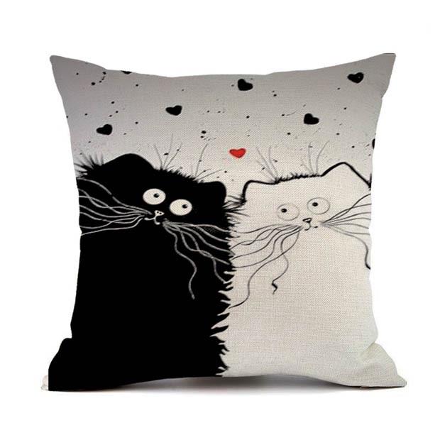 European Linen Cat Print Sofa Pillow Cover