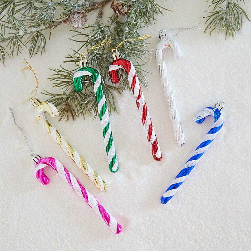 6pcs/box Cute Christmas Tree Decoration Hanging Candy Hook Ornaments Candy Canes Decoration  Holiday