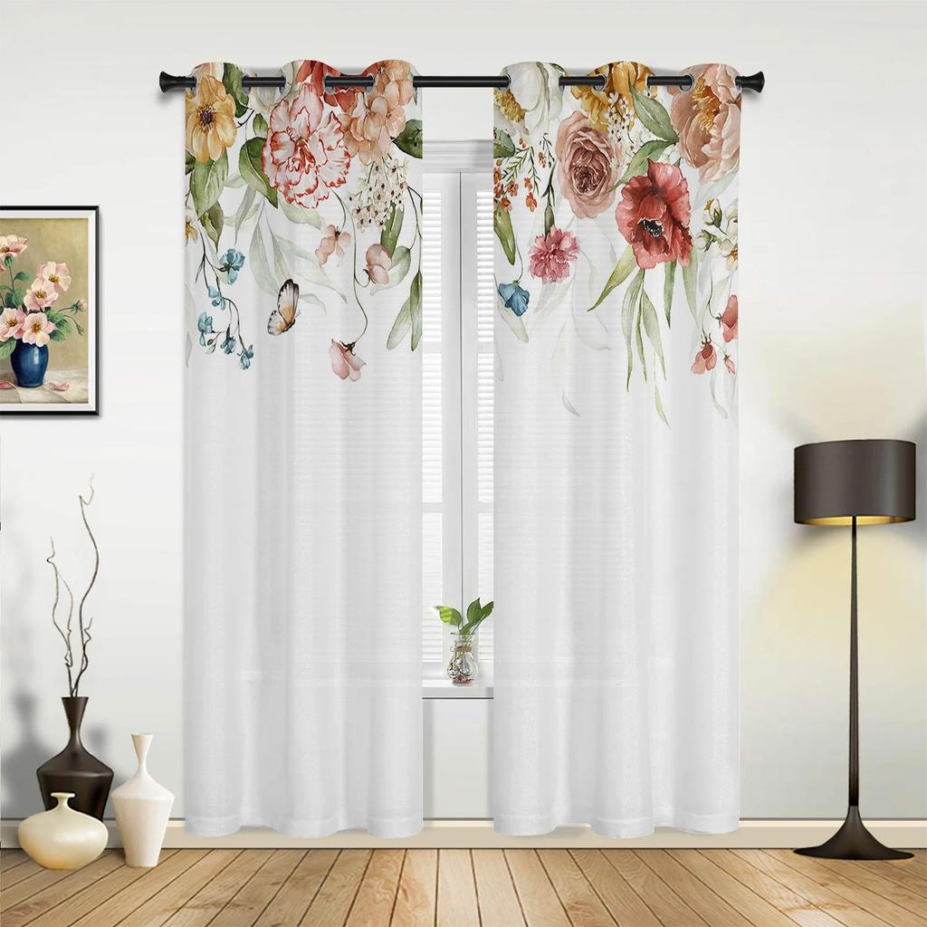 Peonies Roses Flower White Curtains for Bedroom Living Room Drapes Kitchen Children's Room Window Curtain Modern Home Decor