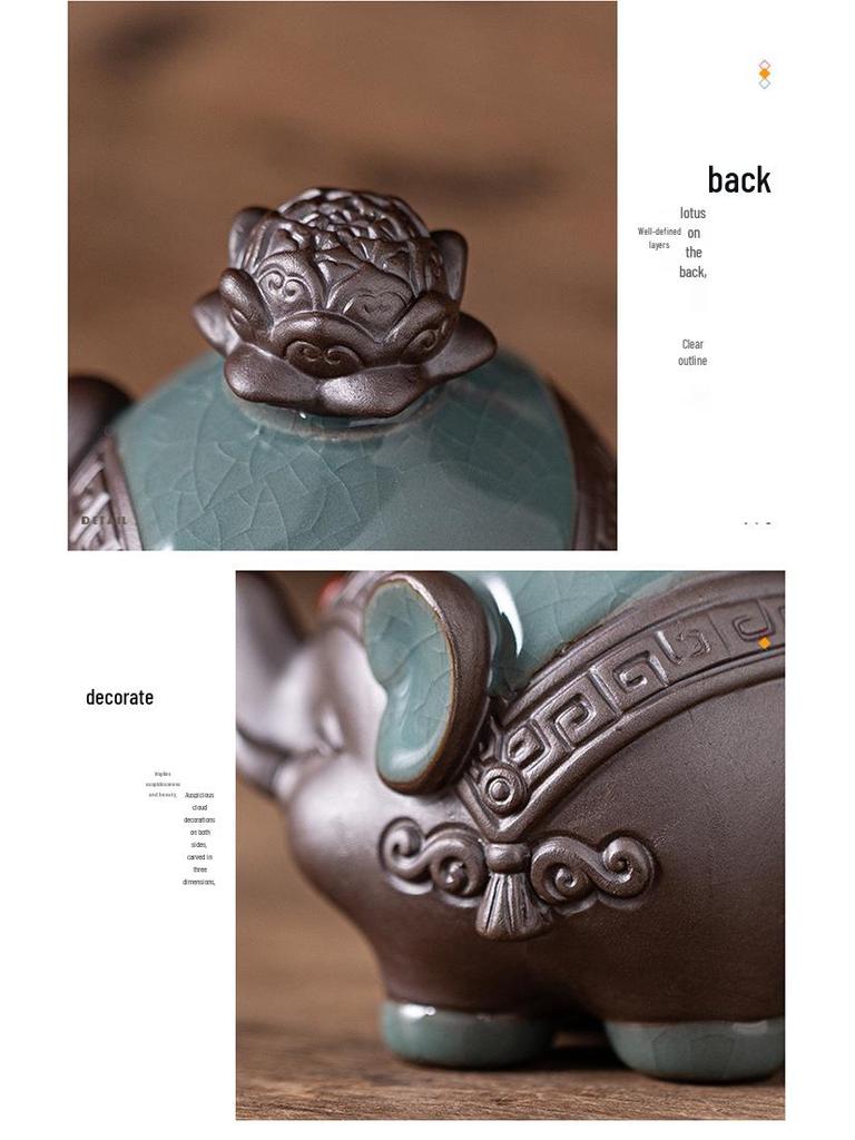 Ceramic Elephant Figurines - Wealth-Bringing Home Decor for Living Room, Wine Cabinet, or Foyer.