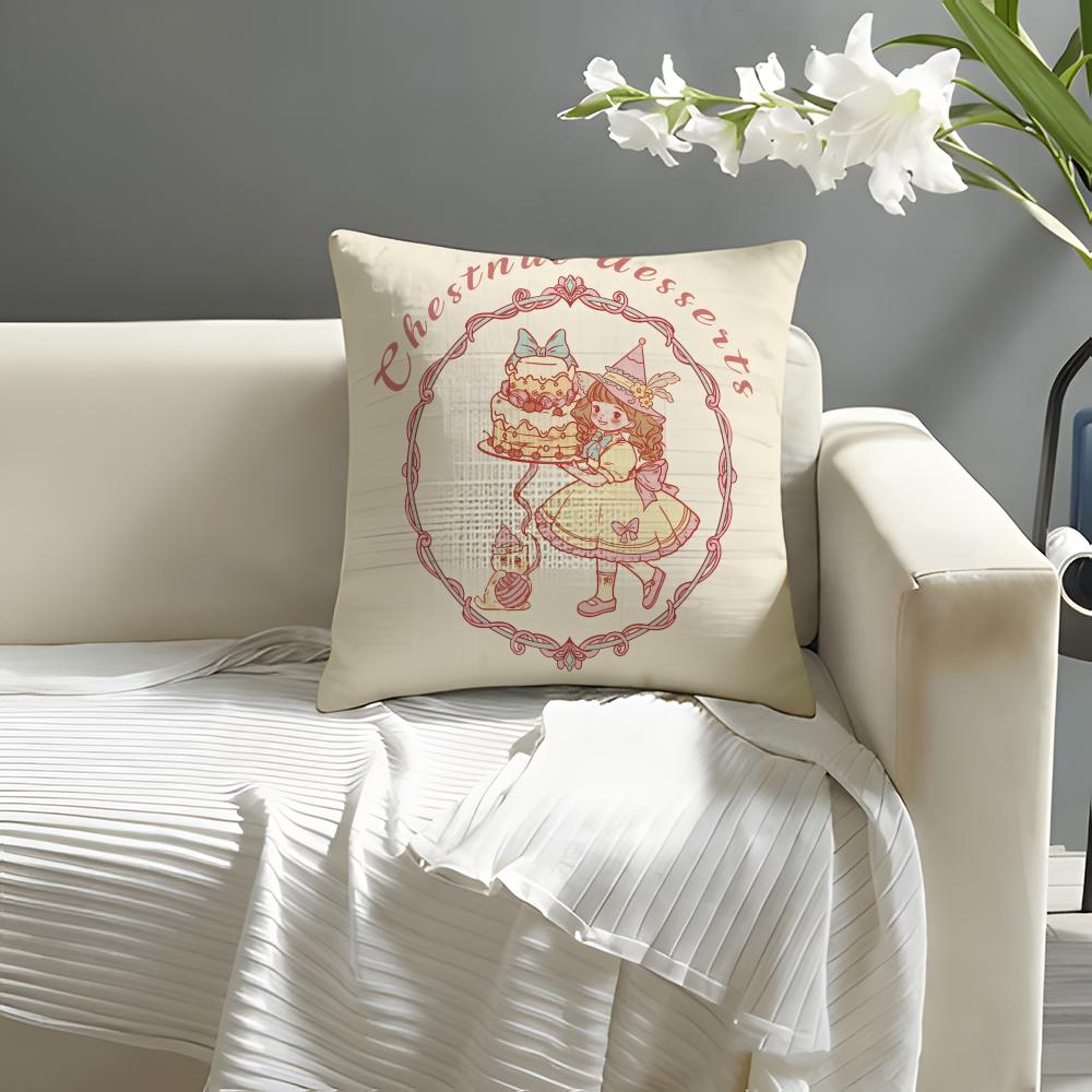 Cute girl cozy Pillow Case Natural Linen Organic Fabric DoubleSided Printing Sofa Home Decor Cushion Cover