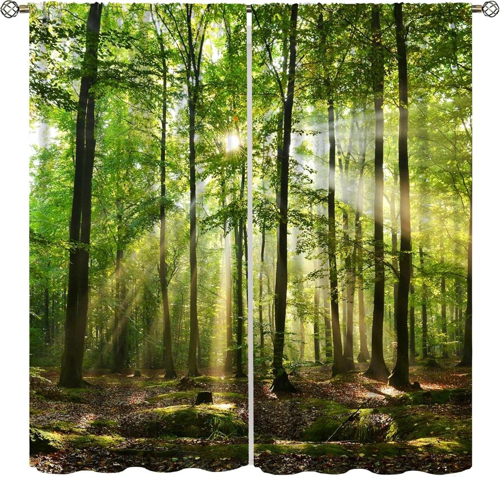 Forest Curtains Mysterious Mist Fall Nature Scenery Window Treatments Bedroom Living Room Darkening Made Of Polyester Area Decor