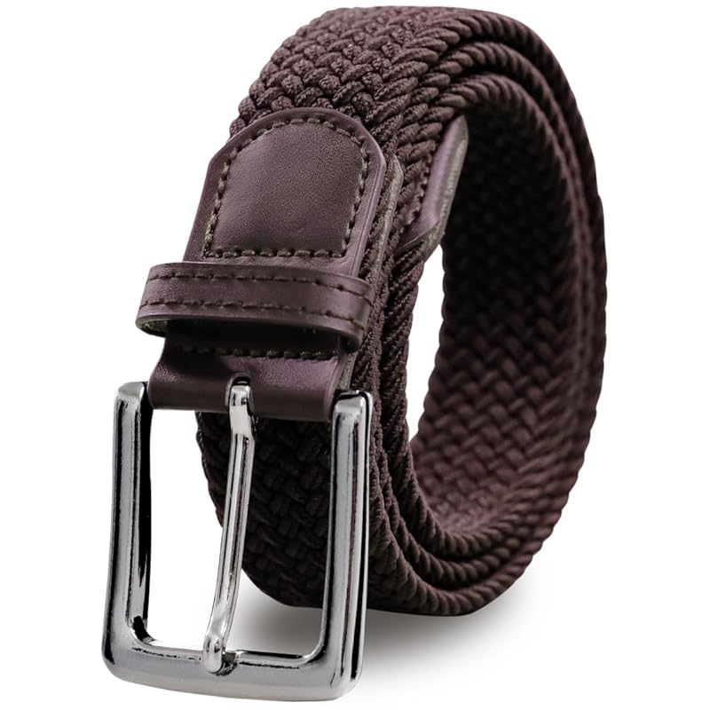 

[Ballot] belt men s mesh belt braid casual elastic belt stretchable belt (Brown, L size/total length 120cm)