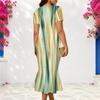 Women Plus Size V Neck Short Sleeve Printed Dark Blue Fitted Fishtail Dress