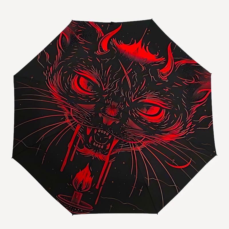 1pc Devil Cat Automatic Folding Umbrella: Portable 3-Fold Design with 8-Bone Iron Frame, Perfect for Outdoor Use, Festive Gifts, Travelers, Daily Use,