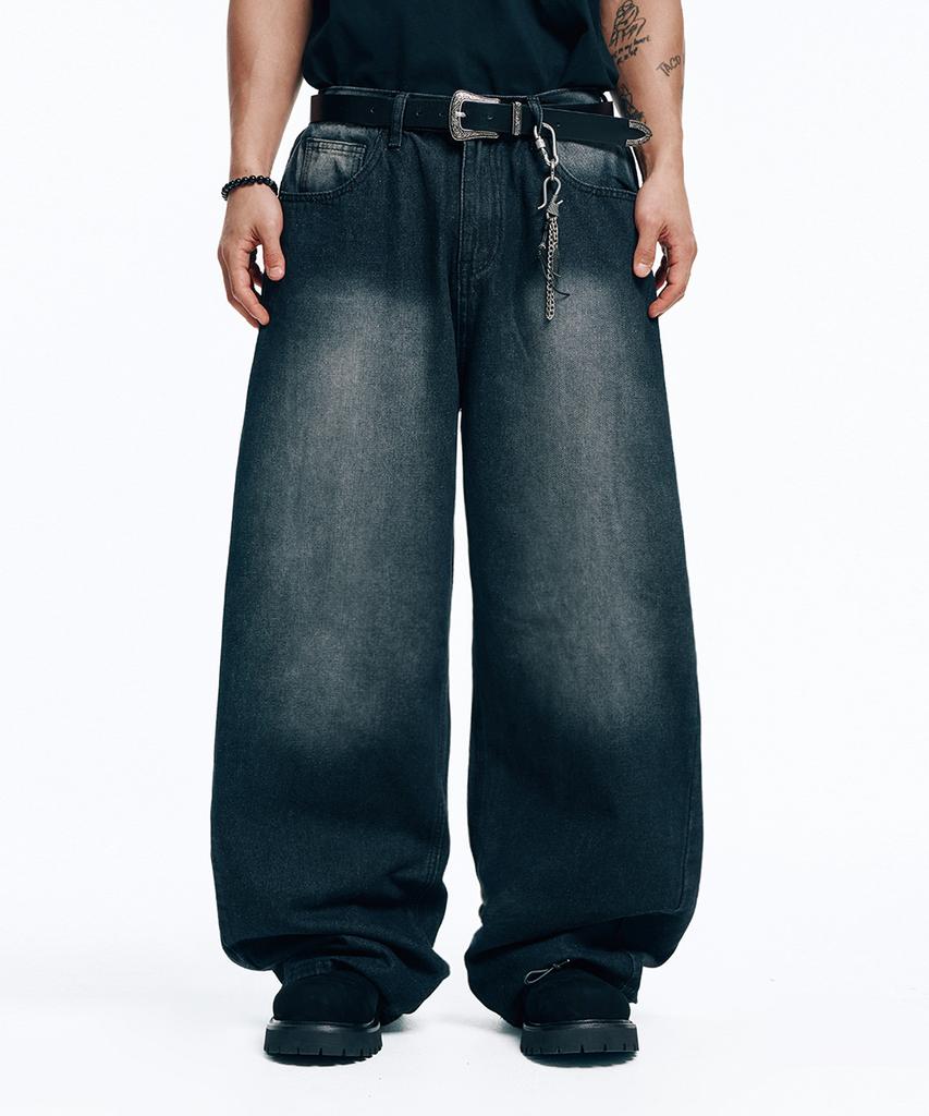 EASY NO EASY Side Pintuck Wide Denim Pants - Black