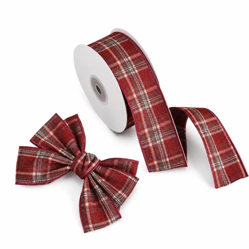 40MM Width Plaid Grid Ribbons Plaid Grid Printed Gift Wrapping Ribbons Christmas Decor