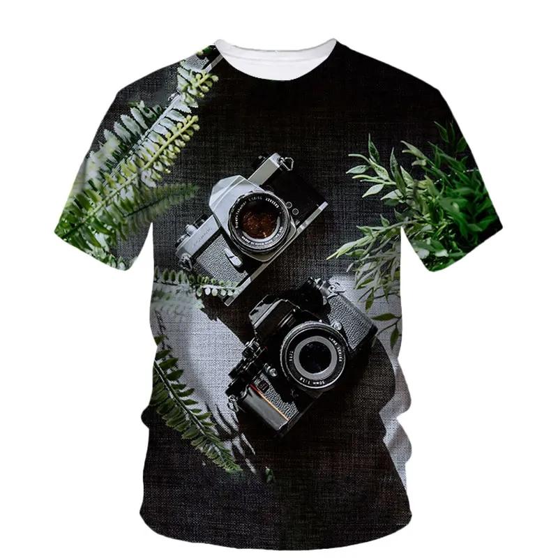 

Модная новая мужская футболка с принтом в виде камеры, уличная футболка Harajuku с круглым вырезом и короткими рукавами, очень большого размера 3XL