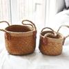 2pcs/set Seagrass Woven Portable Storage Basket Multi-Purpose Handwoven Household Storage Bin Decorative Organizer