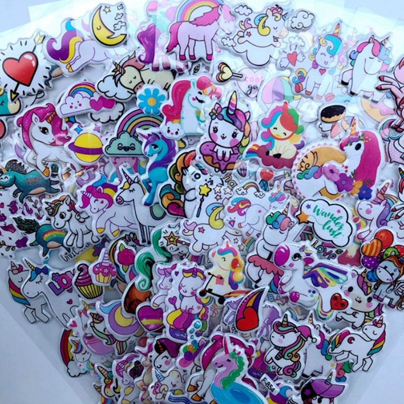 6/12/24pcs 3D Bubble Stickers Cartoon Cute Unicorn Design Children Sticker Toys for Kids Birthday Christmas New Year Gifts TMZ