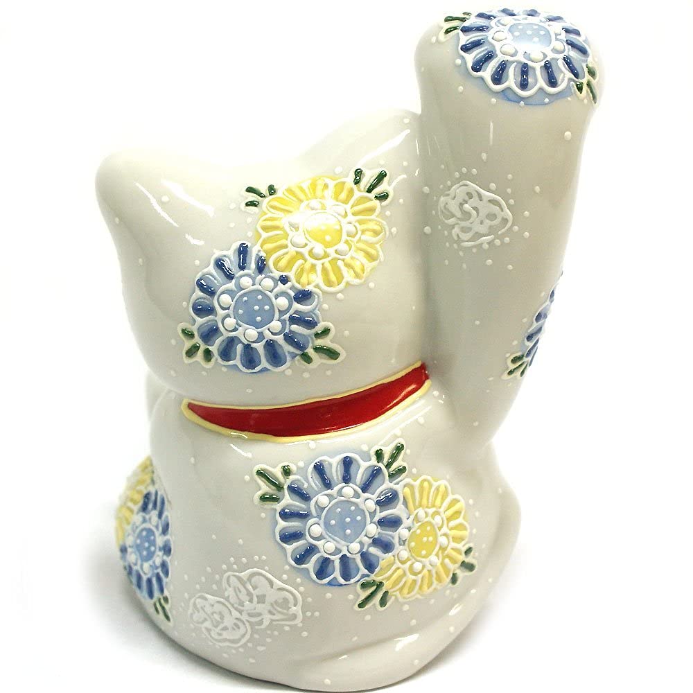 Stylish Kutani Ware Maneki Neko Figurine with Right Hand and Strong from Waza no Perfect for opening a or any Arm, White, Kura. business, birthdays,