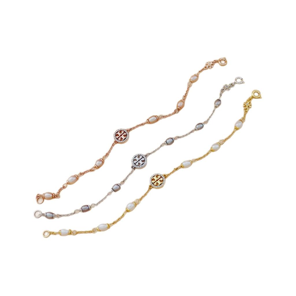 Double T Logo Pavé Pearls Bracelet - Brass, Gold Plated, Light Luxury