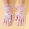 Mode Punkt Elastische Spitze Handschuhe Etikette Geburtstagsparty Tanzkleid Handschuhe Kurz Braut Hochzeit Rosa Netz Handschuhe